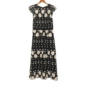 Monique‎ Lhuillier Floral Rose Lace Overlay Black & White Midi Dress Size 6